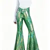 Modelo de Comercio Exterior 2026 Pantalones de Cola de Pez con Estampado de Serpiente Europeo y Americano para Mujer, Pantalones Acampanados de Cintura Alta para Actuación en Escenario, Pantalones Largos Brillantes de Cuero Ajustados