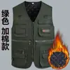 Chaleco de otoño e invierno con algodón, terciopelo y grosor, para mediana edad y ancianos, con múltiples bolsillos, chaqueta casual sin mangas, para pesca, fotografía, exterior, cálido