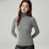 26 Otoño Invierno Nuevo Suéter de Cachemira 100% para Mujer Cuello Alto Color Sólido Canalé Ajustado de Punto Manga Larga Capa Base de Cachemira