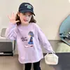 Camiseta de algodão puro para meninas, manga longa outono tamanho médio e grande infantil, nova temporada escolar, camada base, blusa infantil de desenho animado para primavera e outono