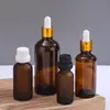 Frascos de Vidro Espesso Marrom para Óleos Essenciais, Frascos Conta-Gotas para Sérum, Frascos Vazios para Cosméticos com Tampa Antifurto, Disponível para Atacado