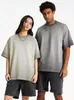 Camiseta de manga corta pesada 230g de algodón puro desgastada hombro caído todo algodón degradado bicolor holgada extragrande transfronteriza