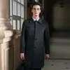 Casaco 100% lã, casaco masculino de lã outono e inverno, comprimento médio para negócios, trench coat de cashmere versátil de luxo leve