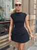 Aliexpress Atacado Primavera Europeu, Americano, Europeu e Americano Transfronteiriço Roupas Femininas Temperamento Cor Sólida Gola Redonda Cintura Alta Vestido Slim