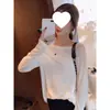 Verano Primavera Otoño Estilo Europeo Copo de Nieve Algodón Cubierta para Aire Acondicionado Manga Larga Camiseta Blanca Top para Mujer Holgado Protección Solar Capa Interior Capa Base Camisa