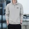Camiseta de manga larga JEEP SPIRIT otoño para hombre, casual, holgada, cuello alto, suéter con cuello, cremallera media alta, color liso