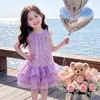 Vestido de Concha Sereia Estilo Coreano para Meninas 2026 Verão Novo Vestido Princesa de Renda Vestido de Performance Tendência em Roupas Infantis
