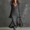 2026 Comercio Exterior Transfronterizo Otoño e Invierno Nueva Ropa para Mujer Estilo Chica Popular Europea y Americana Mangas de Campana Dobladillo de Cola de Pez Corte Ajustado Falda Larga