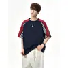Camiseta de rayas de colores de alta calle manga corta hombre verano top T moderna holgada joven canalla guapo manga corta