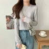 Suéter de Punto Versátil para Mujer, Camisa Base Suave y Sedosa, Moda Casual Perezosa de Otoño e Invierno, Top Interior de Manga Larga