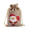 Saco de Presente de Juta para o Natal Decoração de Papai Noel e Rena Saco com Cordão Saco para Armazenamento de Doces de Festa Atacado