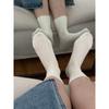 Yuanpai bluepops2023 Otoño Nuevo calcetines gruesos de canalé hasta la pantorrilla calcetines de felpa combinables calcetines de color liso para mujer hf31