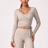 Mingda Tela Cepillada con Cordones Cintura Ajustable Ropa de Yoga de Manga Larga para Exteriores Aprieta la Cintura y las Curvas del Abdomen Adelgazante Sensación de Alta Gama Ropa de Fitness para Mujeres