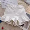 Shorts Blancos de Volantes Pierna Ancha para Mujer Verano 2024 Nuevo Diseño de Cremallera Adelgazantes Cintura Alta Casual Pantalones Cortos