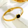 Pulsera Redonda Simple de Acero de Titanio Negro, Pulsera Abierta de Moda y Clásica Incrustada con Diamantes, Pulsera de Círculo para Mujer Que No Se Desvanece