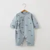 Ropa de Mariposa para Bebé Algodón Puro Doble Capa Protección de Barriga Primavera y Otoño Mono de Manga Larga Bata para Bebé Niño Pequeño Solapa Diagonal Cierre de Cordones Traje para Gatear