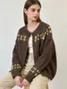 Novo Suéter Cardigan de Tricô Fair Isle Retrô Outono/Inverno 2026 Estilo Coreano Caimento Solto Gola Redonda Cardigan de Tricô Macio para Mulheres