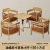 Juego de mesa y sillas para café, sillón individual para tienda de té de leche, casa de huéspedes, hotel, comedor comercial, área de ocio, estilo madera natural