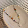 Collar Colorido Dopamina con Cuentas de Arroz, Empalme de Piedras, Cadena para Clavícula de Estrella Corazón, Versátil Colgante de Moda con Temperamento