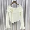 Estilo francés lujo ligero de alta calidad irregular tejido para mujer diseño primavera y otoño corte ajustado adelgazante atmósfera top