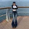 Jeans Americano Retro de Cintura Baixa Flare para Mulheres 2025 Novo High Street Versátil Slim Fit Elástico Calça Flare