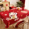 Toalha de Mesa de Ano Novo em Vermelho, Festiva, Sem Lavar, Luxo Leve, Toalha de Mesa de Alta Qualidade, À Prova d'Água e de Óleo, Sensação de Luxo, Toalha de Mesa com o Personagem '', Toalha de Mesa de Centro