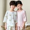 Traje de Pijama Casual Suelto de Dibujos Animados de Primavera para Niños Manga Corta Pantalón Corto Ropa para el Hogar con Aire Acondicionado para Niños y Niñas