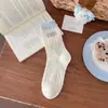 Meias Finas de Verão para Mulheres, Bordado de Ursinho Fofo, Meias de Cano Médio Sem Costura, Estilo Japonês, Malha Respirável, Absorventes de Suor, Meias de Algodão Sem Costura