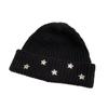 Touca Tricotada com Estampa de Estrelas para Circunferência de Cabeça Grande, Estilo Coreano, Outono e Inverno, Quente, Faz o Rosto Parecer Menor, Estilo Street Cool, Proteção para as Orelhas, Topo Redondo, Versátil
