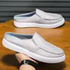 Zapatos de verano para hombre, mocasines transpirables de lino, zapatillas casuales para hombre, zapatos perezosos de moda, mules de punta cerrada