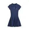 Vestido de temperamento con solapa polo estilo universitario para mujer 2024 verano nuevo diseño de pedrería abotonado cintura alta falda corta