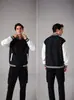 Jaqueta de Baseball Longa Estilo College Outono/Inverno Moda Casual Color Block Masculina