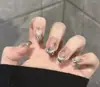 Uñas Postizas Populares de Xiaohongshu en Color Verde Menta Sólido con Puntos y Pedrería, Puntas de Uña Estilo Lujo Ligero Transparente Hielo Que Mejoran el Tono de la Uña