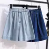 Foto Real de Shorts de Mezclilla para Verano, Tallas Grandes para Mujer, Modernos, de Cintura Alta, Adelgazantes, de Corte A, Pierna Ancha, de Longitud Media, Holgados, Populares en Redes Sociales