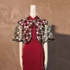Chal para Cheongsam Cabo Exterior para Mujer Verano Malla Bordada Chaqueta Cardigan Literario Retro Versátil Falda Negro