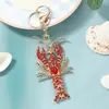 Chaveiro de desenho animado de criatura marinha fofo cravejado de diamantes, pingente de lagostim, chaveiro criativo, decoração para carro e bolsa