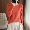 Suéter de punto cruzado de hilo de algodón para mujer, ancho 2025 cuello redondo, capa base talla grande, dobladillo enrollado para mujer, top suéter suelto de otoño