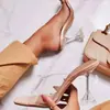 Nuevas Chanclas de Tacón de Aguja Estilo Coreano de Verano para Mujer, Chanclas de Tira Gruesa Abiertas de Tacón Alto, Sandalias de Moda con Estampado de Leopardo Talla Grande Venta al por Mayor