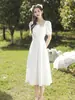 Certificado Blanco Registro Vestido Pequeño Vestido de Banquete Francés Novia Uso Diario Compromiso Vestido Blanco Pequeño Verano Mujeres