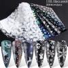 Cross-border novo nail art estrelado céu papel ins preto e branco floco de neve cor Natal laser 10 sacos adesivos de transferência de unhas