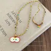 Collar de Cuerda Trenzada con Borla de Manzana Colorida de Dibujos Animados de Dopamina para Mujer, Cadena Larga para Suéter Linda de Nicho