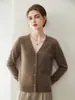 Cárdigan 100% cachemira pura, novedad otoño e invierno 2026 para mujer, cuello en V, manga larga, versátil, de un solo botón, cachemira