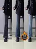Pantalones de Campana para Mujer, Forrados de Polar para Invierno, Engrosados, Pierna Recta Ajustada, Marca de Tendencia, Pantalones Largos con Estilo Retro High Street Americano