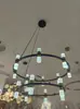 Sala de Estar e Sala de Jantar em Forma de U de Designer Moderno Mesa de Jantar Longa Escandinava Ilha de Bar Piso Duplex Lustre Circular