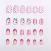 Arte de unhas de bolinhas doces transfronteiriça, designs de unhas xadrez franceses de alta qualidade, conjunto de 24 unhas postiças removíveis