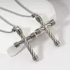 Pingente Cruz Listrado Vintage Acessório de Roupa Colar Estilo de Rua Corrente de Aço Inoxidável Masculina Versátil