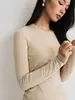 Camiseta Básica de Lana Acetato Tencel para Mujer 2026 Otoño/Invierno Nueva Superior de Cuello Redondo Sencillo Color Sólido Cálida Camiseta de Manga Larga
