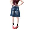 Shorts de Mezclilla Estilo Retro Americano de Corte A para Mujer Tallas Grandes, Shorts de Verano de Cintura Alta Adelgazantes Rectos de Pierna Ancha hasta la Rodilla