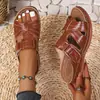 Sandalias de moda para mujer de verano 2026 temporada retro casual con cuña y suela gruesa cosidas, de una tira, talla grande, comercio exterior europeo y americano