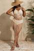 Nuevo Vestido de Tirantes con Lentejuelas y Empalme Transfronterizo Europeo y Americano para Mujer de Talla Grande, Vacaciones, Flecos Largos, Cubre Bikini